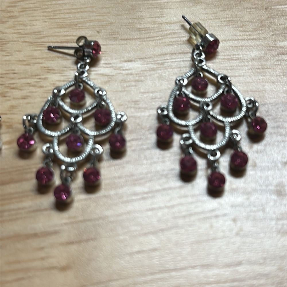 Vintage Crysral‎ Chandelier Earrings Tear Drop Pink Blue - Picture 4 of 4